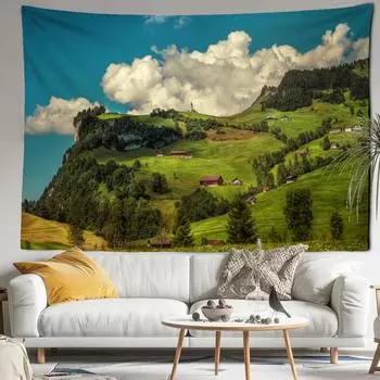 Горный лесной дом гобелен настенный природный пейзаж богемное искусство простота гостиная спальня домашний декор 95x70CM