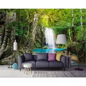 Горный ручей 3d обои Пейзаж Живопись Зеленый фон Настенные обои Гостиная Спальня ТВ Стена Фотообои 200 cm(W) x 140 cm(H)