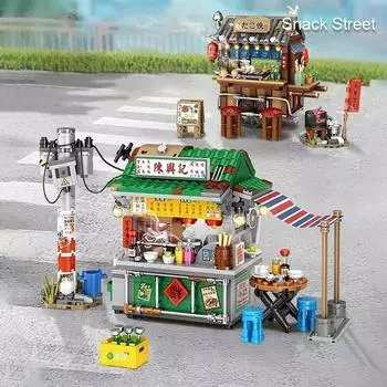 Город Мини-кирпичики Сборка Японская закусочная Такояки Паровая булочка Магазин уличная сцена Китайский магазин Строительный блок Игрушка No box