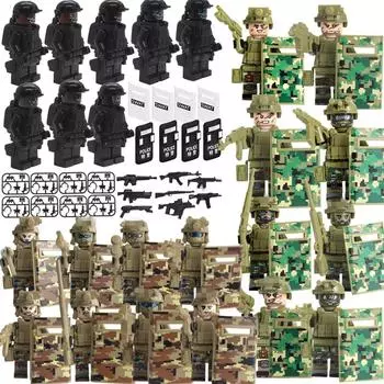 Город SWAT Ghost Commando Soldier Мини-фигурки со щитом Армия Полиция Военное оружие Строительные блоки Игрушки На день рождения Рождественские подарки для детей Мальчиков No Box