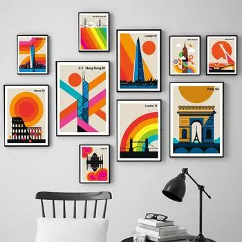 Городская достопримечательность, здание, плакат, Лондон, Нью-Йорк, Париж, Рим, скандинавское настенное искусство, холст, картина, настенная картина для гостиной, домашний декор 21x30cm No Framed