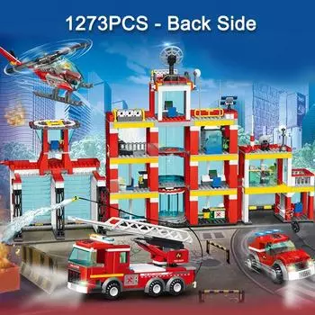 Городская пожарная станция, лестница, грузовик, вертолет, автомобиль, спасательная лодка, пожарный, фигурка, модель самолета, строительные блоки, игрушка для мальчика, подарок