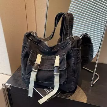 Городская простая женская сумка мужская сумка через плечо большой емкости повседневная сумка через плечо студенческая сумка для книг чёрный