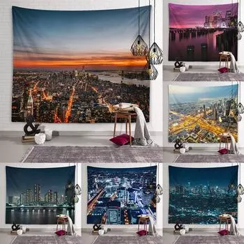 Городское ночное освещение, эстетический гобелен, мир, живописный архитектурный городской гобелен, гостиная, спальня, украшение дома 100X75CM