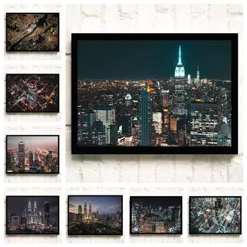 Городское ночное украшение, картина, высотное здание, сцена, постер, постер на стену спальни, в индустриальном стиле, фотография, подвесная живопись 21cm30cm NoFrame
