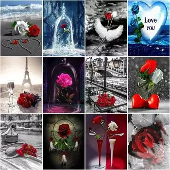 Городской пейзаж 5d Алмазная картина Полная дрель Круглая вышивка Роза Цветок Домашний декор Алмазное искусство Full Round 20x25CM