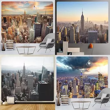 Городской пейзаж с высотным зданием Модный домашний декор Гобелен Гостиная Спальня Гобелен 100x75cm