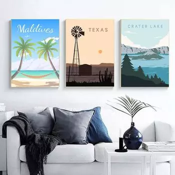 Городской пейзаж Живопись Искусство Плакат Скандинавские абстрактные картины для гостиной Норвегия Техас Декор для стен Печать без рамки 21*30cm No Frame