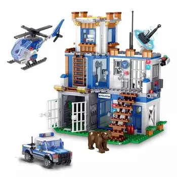 Городской полицейский участок Строительный набор Блоки Игрушки для творчества Игрушки своими руками Украшения для автомобилей Поделки Анимация Производные детские игрушки boxxed