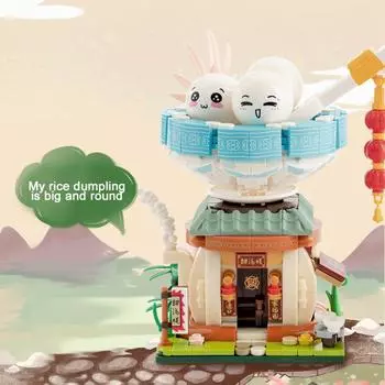 Городской вид на улицу, магазин пельменей, строительные блоки, магазин сахаристой воды, сборочные кирпичи, настольный орнамент, детские игрушки, праздничные подарки синий/белый