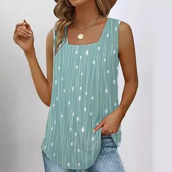 Горошек без рукавов жилет с квадратным вырезом женский топ женская одежда S зелёный