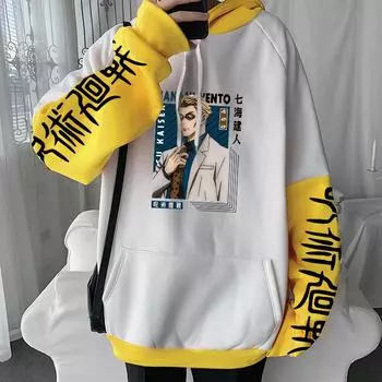 Горячая аниме дзюдзюцу кайсэн нанами кэнто графический принт с капюшоном для мужчин и женщин толстовки свободного покроя уличная одежда унисекс толстовка харадзюку XS чёрный