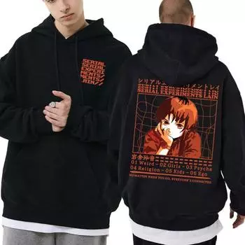 Горячая Аниме Серийные Эксперименты Lain Iwakura Weeb Girl Sci Fi Графическая Толстовка Мужчины Женщины Мода Свободная Толстовка Унисекс Манга Уличная Одежда S чёрный