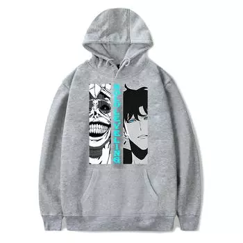 Горячая аниме Solo Leveling Sung Jin-Woo Print Hooded Men Women Comfortable Hoodies Casual Loose Sweatshirt Harajuku Male Streetwear XS чёрный
