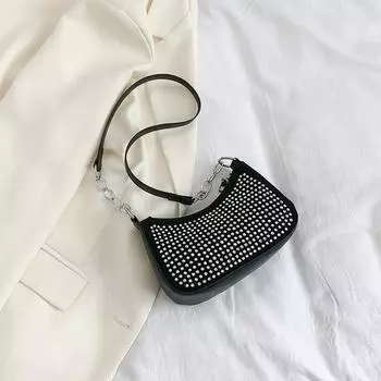 Горячая бриллиантовая модная сумка через плечо женская весенняя универсальная сумка подмышкой маленькая квадратная сумка женская серебряный