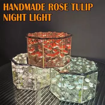 Горячая DIY Тюльпан Зеркальный Куб Лампа Трехмерный Ночной Светильник Материал Упаковка Ручной Работы Подарки На День Рождения Светодиодный Тюльпан Ночной Светильник Rose красный