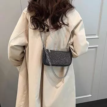 Горячая джинсовая цепочка с бриллиантами, модная сумка под мышкой, женская сумка 2024 года, новая осенняя популярная сумка Niche Temperament на одно плечо через плечо зелёный