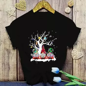 Горячая футболка с принтом рождественского гнома, летняя повседневная свободная футболка для женщин и мужчин, рубашки Harajuku S