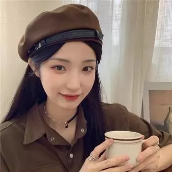 Горячая молочная кофейная шляпа~ берет женский с пряжкой из кожи, летний, тонкий, дышащий, милый темперамент, модная шляпа художника M56-58cm