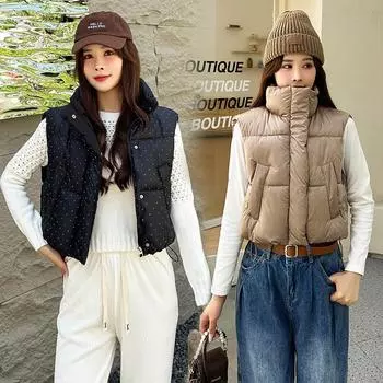 Горячая нишевая куртка с отделкой из бриллиантовых стразов, утепленная красной сеткой, зимняя цыганская модель, воротник-стойка, короткая куртка, жилет M чёрный