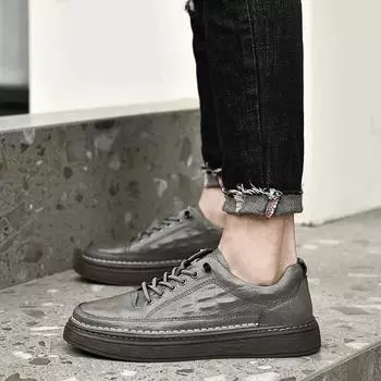 Горячая новинка Мужская кожаная обувь Модные тенденции Повседневная обувь Дышащая обувь на плоской подошве для кроссовок Высококачественная обувь на плоской подошве Мужская прогулочная обувь Slip-on 38 чёрный