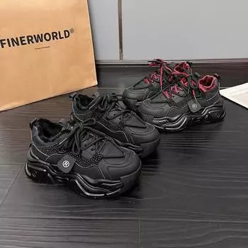 Горячая обувь Diamond Daddy Shoes для женщин 2024 года, осень-зима, новые модные повседневные кроссовки на толстой подошве, увеличивающие рост 35 чёрный
