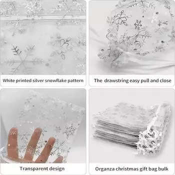 Горячая печать органза подарочный мешок снежинка затягивающийся сетчатые мешки Рождество день рождения вечеринка свадьба конфеты ювелирные изделия подарочная упаковка мешок 25PCS золотой