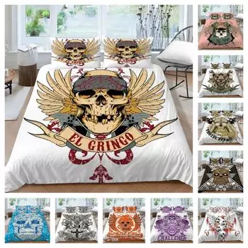 Горячая продажа Постельное белье Комплект 3D Череп Печать Кровать Чехол Домашние Постельные ткани Наволочка Мягкая микрофибра Дышащий одеяло Чехол UK Single 135x200cm