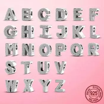 Горячая Распродажа 925 Серебряный алфавит CZ Циркон 26 Буквы Бусины Подвески подходят Оригинальные Подвески Браслет DIY Ювелирные Изделия