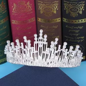 Горячая Распродажа Европейский Барокко Свадебный Сплав Бриллиантовый Жемчуг Корона Головной Убор Корона Феникс Аксессуар Для Волос Стразы Выделение серебряный