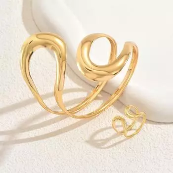 Горячая Распродажа Ювелирные Изделия Персонализированный Полый Глянцевый Металлический Дизайн Браслет Кольцо Комплект Универсальные Открытые Украшения