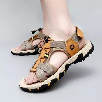 Горячая Распродажа Летние мужские сандалии для отдыха на открытом воздухе Нескользящие мужские пляжные сандалии Ручной работы из натуральной кожи Модные мужские кроссовки Большой размер 38 чёрный