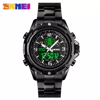 Горячая распродажа! Многофункциональные часы SKMEI в США, деловые спортивные мужские водонепроницаемые электронные часы с хронографом и стальным ремешком серебряный