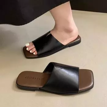 Горячая распродажа модной женской обуви, летние женские тапочки с квадратным носком, разноцветные, с открытым носком, на низком каблуке, большого размера, деловые тапочки для женщин 35 покинуть белый