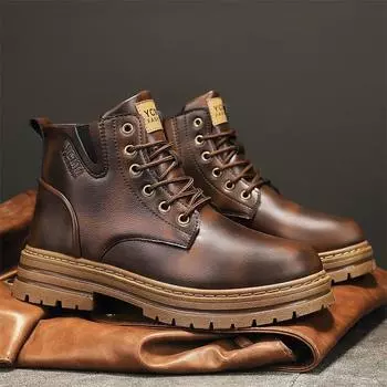 Горячая Распродажа Модные коричневые ботинки для мужчин Комфортная платформа мужские рабочие ботинки кожаные ботильоны на шнуровке повседневные мужские ботинки мужские ботинки 39
