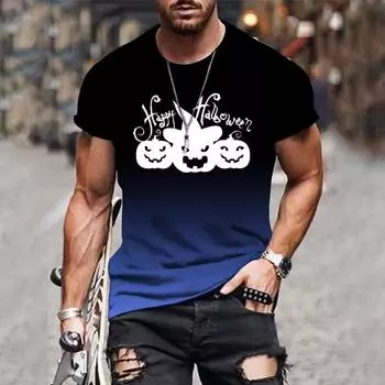 Горячая Распродажа Новая Персонализированная Футболка с Градиентом На 3D Печати Хэллоуин Напечатаны Короткие Рукава Мужская Мода Повседневные Топы Оверсайз XS