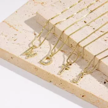 Горячая Распродажа Новое Медное Циркониевое 26 Буквенное Ожерелье-Коробка Цепи Покрытое Медью 14k Изысканное Женское Ожерелье