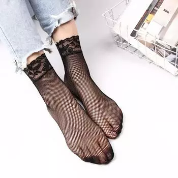 Горячая Распродажа Очаровательные Сексуальные Сетчатые Черные Короткие Чулки Женские Носки До Лодыжки Носки С Кружевом 3
