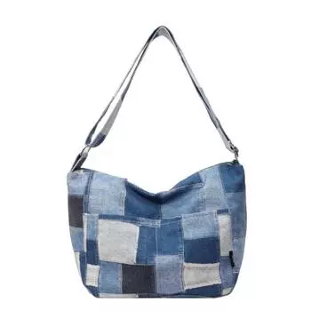Горячая Распродажа Повседневная Холщовая Джинсовая Лоскутная Женская Сумка Через Плечо Новая Модная и Универсальная Большая Вместительная Сумка Тоут