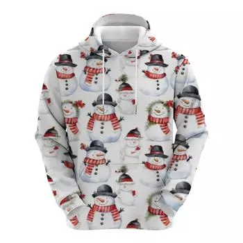 Горячая распродажа, рождественский мужской свитер с капюшоном в стиле снеговика, уличная весна и осень, новый универсальный удобный топ с 3D-принтом S