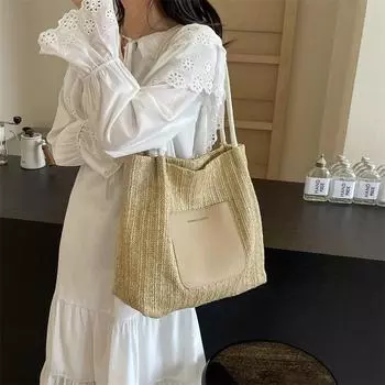 Горячая Распродажа Соломенные Высококачественные Женские Сумки Через Плечо Новые Тканые Молнии Большой Емкости