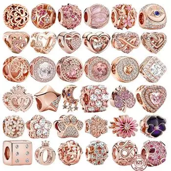 Горячая Распродажа сверкающие розовые позолоченные серии шармов бусины стерлингового серебра 925 пробы подходят оригинальный браслет Pandora для женщин DIY ювелирные изделия подарок