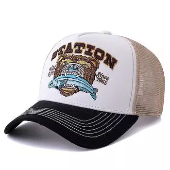 Горячая Распродажа Унисекс Кепка с Рисунком Головы Медведя Летняя Дышащая Кепка Тракера Мужская Женская Уличная Рыбалка Кепка Снэпбэк 56cm-60cm черный белый