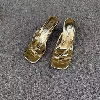 Горячая Распродажа Женская Обувь Peep Toe Женские Тапочки Модные Женские Тапочки Pinch Toe Летние Лучшие Продавцы Каблуки Женские 35 золотой