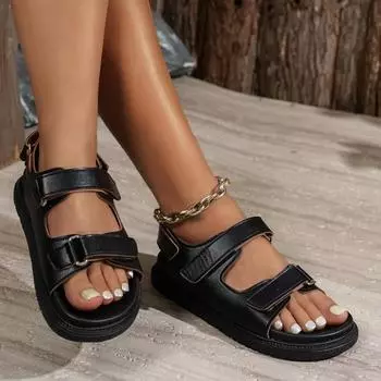 Горячая Распродажа Женская Обувь Женские Сандалии С Пряжкой Ремешком Модные Повседневные Сандалии С Открытым Носком Женские Летние Сандалии Больших Размеров Плоские Сандалии 36 чёрный