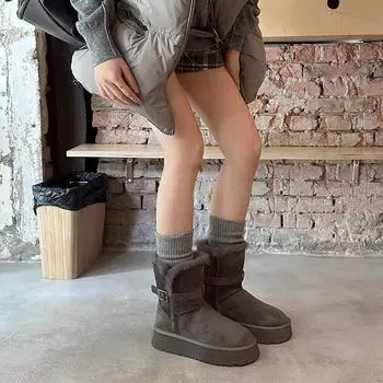 Горячая Распродажа женской обуви, женские сапоги до колена, модные повседневные ботинки с пряжкой на ремне, женские осенние бархатные сплошные зимние сапоги 35