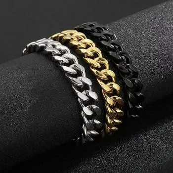 Горячая распродажа Золотой мужской женский браслет Винтажный панк нержавеющая сталь кубинские ювелирные изделия Подарочный модный браслет-цепочка Хип-поп серебряный
