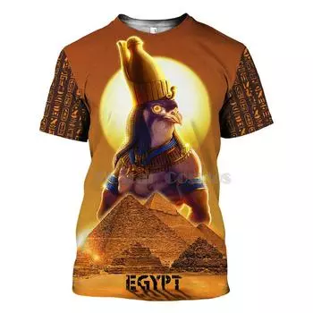 Горячая ретро египетский тотем принт летняя мужская футболка с круглым вырезом повседневный короткий рукав свободный пуловер модный тренд мужская одежда M