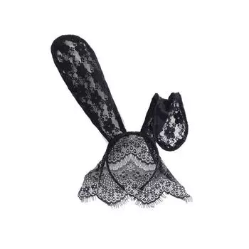 Горячая сексуальная кружевная маска для глаз Необычная модная нарядная вуаль с завязками на шее и кроличьими ушками белый