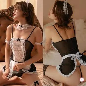 Горячая сексуальная униформа для косплея Babydoll, женский комплект нижнего белья, эротическая одежда для сна, трусики горничной Лолиты, французский фартук, платье горничной, секс-костюмы One Size